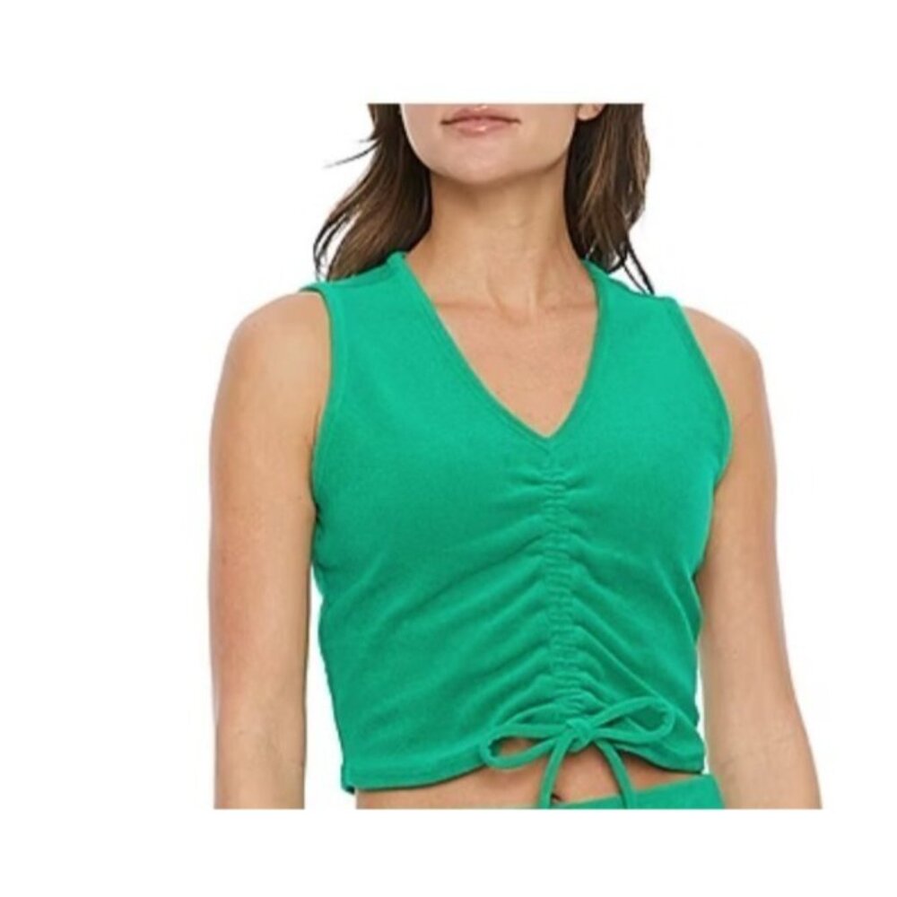 Juicy by Juicy Couture V-Neck Ruched Sleev less Crop Top Women Medium Green Terr